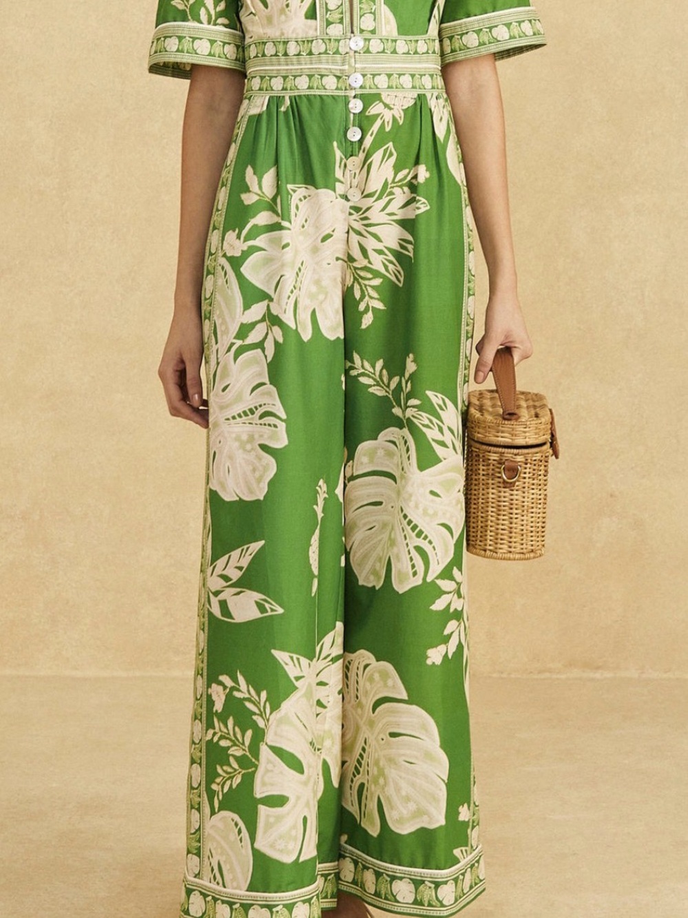 Green Lace Monsteras Jumpsuit